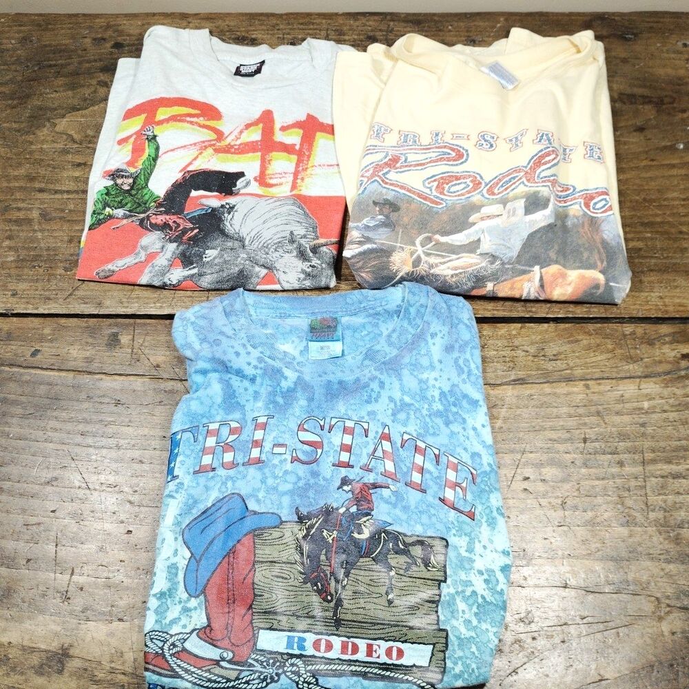 Three Vintage Rodeo Shirt XL Fruit Loom Fort Madison WI Bronco 90s Lot Horse